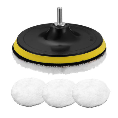 Set 5 piese polish auto profesional cu taler M14, discuri de rezerva 12.5 cm lana pentru lustruit si adaptor pentru bormasina